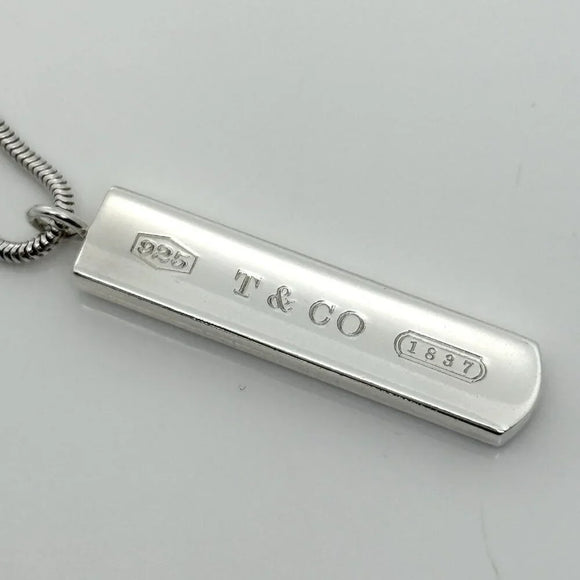 Tiffany & Co. 1837 Bar Dog Tag Pendant 18" Necklace Silver Snake Chain