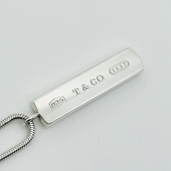 Tiffany & Co. 1837 Bar Dog Tag Pendant 18" Necklace Silver Snake Chain