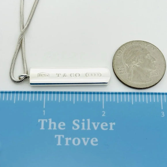 Tiffany & Co. 1837 Bar Dog Tag Pendant 18" Necklace Silver Snake Chain