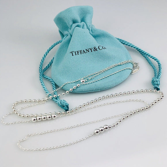 Tiffany & Co Mixed Bead Chain 28" to 32" in Sterling Silver Adjustable Necklace