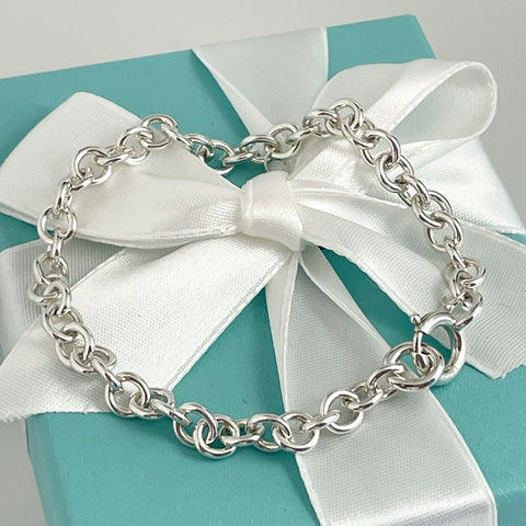 Pre-Owned Tiffany & Co Heart Tag Rolo Round Link Charm Bracelet - 0