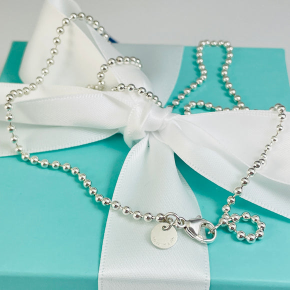 26" Tiffany & Co Bead Necklace Dog Chain - Men's Unisex in Sterling Silver