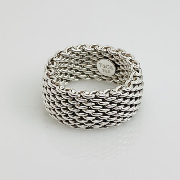 Size 8.5 Tiffany & Co Somerset Ring in Sterling Silver Mesh Weave Flexible Unisex