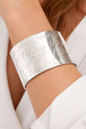 Large 7" Tiffany & Co 727 Fifth Ave New York Notes Cuff in Sterling Silver - 0
