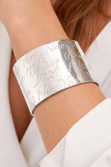 Large 7" Tiffany & Co 727 Fifth Ave New York Notes Cuff in Sterling Silver - 0