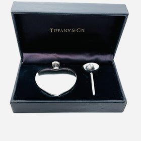 Vintage Tiffany Heart Perfume Flacon Bottle Funnel in Silver with Storage Box