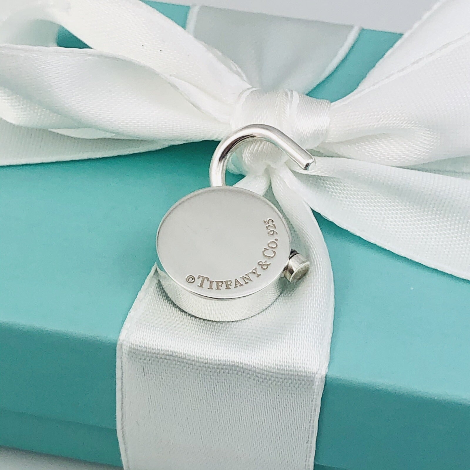 Tiffany & Co Sterling Silver Round Blank Padlock Lock Charm Engravable