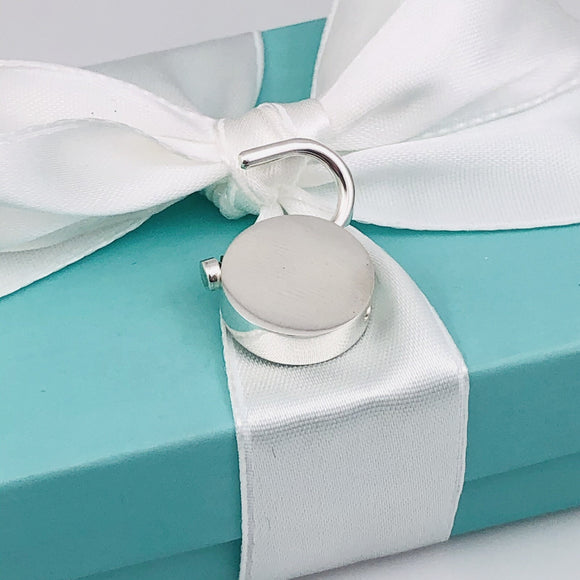 Tiffany & Co Sterling Silver Round Blank Padlock Lock Charm Engravable