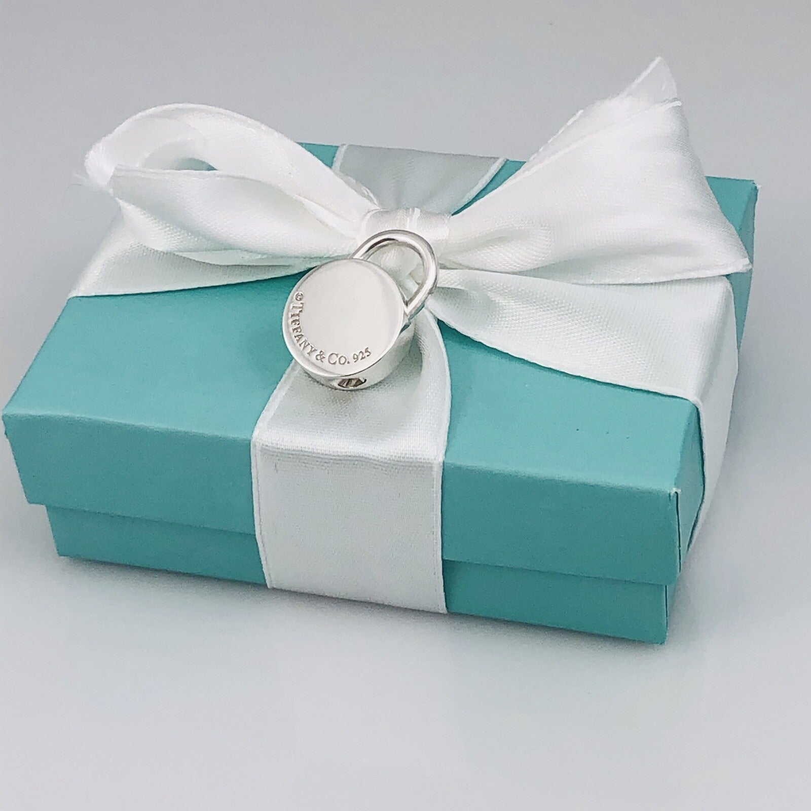 Tiffany & Co Sterling Silver Round Blank Padlock Lock Charm Engravable - 0