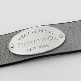 Lrg Return To Tiffany Oval Tag Strap Bracelet in Gray Leather Silver Mens Unisex - 0