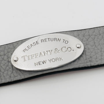 Lrg Return To Tiffany Oval Tag Strap Bracelet in Gray Leather Silver Mens Unisex - 0