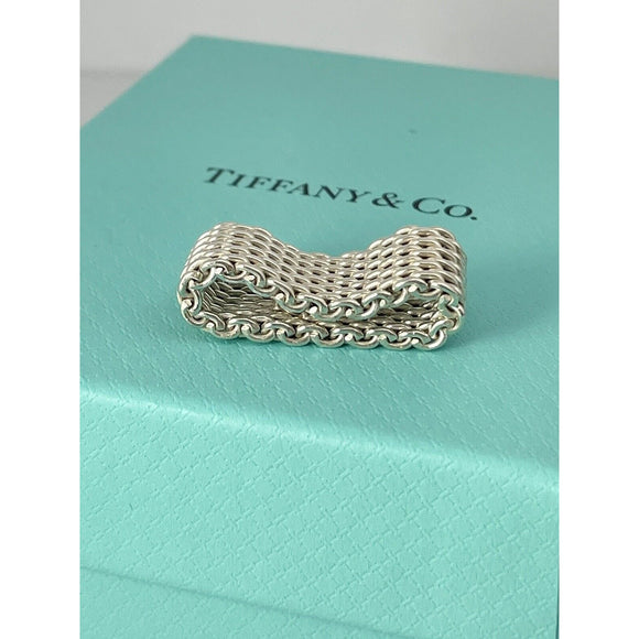 Size 6 Tiffany Somerset Ring Mesh Basket Weave in Sterling Silver With Blue Box