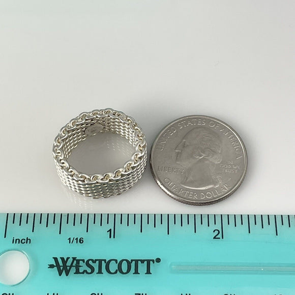 Size 6 Tiffany Somerset Ring Mesh Basket Weave in Sterling Silver With Blue Box