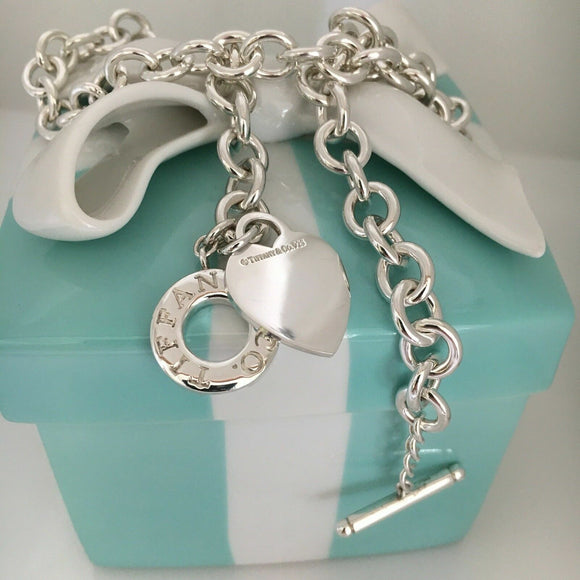 18" Tiffany & Co Silver Classic Blank Heart Tag Toggle Necklace in Silver