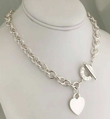 18" Tiffany & Co Silver Classic Blank Heart Tag Toggle Necklace in Silver - 0