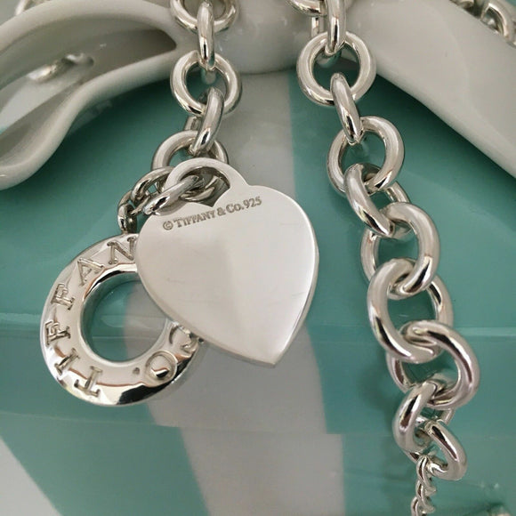 18" Tiffany & Co Silver Classic Blank Heart Tag Toggle Necklace in Silver