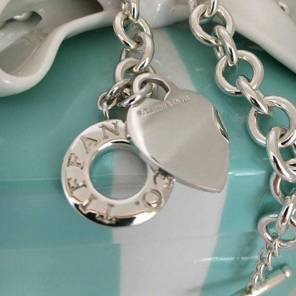 18" Tiffany & Co Silver Classic Blank Heart Tag Toggle Necklace in Silver