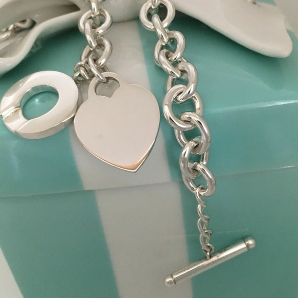 18" Tiffany & Co Silver Classic Blank Heart Tag Toggle Necklace in Silver