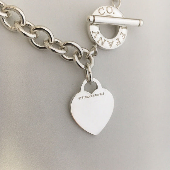 16.5" Tiffany & Co Silver Classic Blank Heart Tag Toggle Necklace in Silver