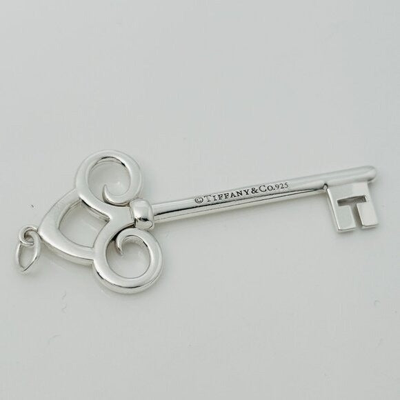 Tiffany T Fleur de Lis Key Pendant in Sterling Silver Size Large 2.4"