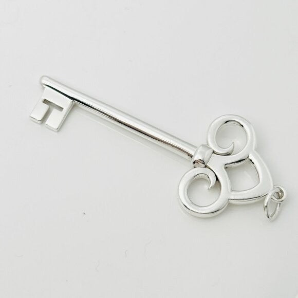 Tiffany T Fleur de Lis Key Pendant in Sterling Silver Size Large 2.4"