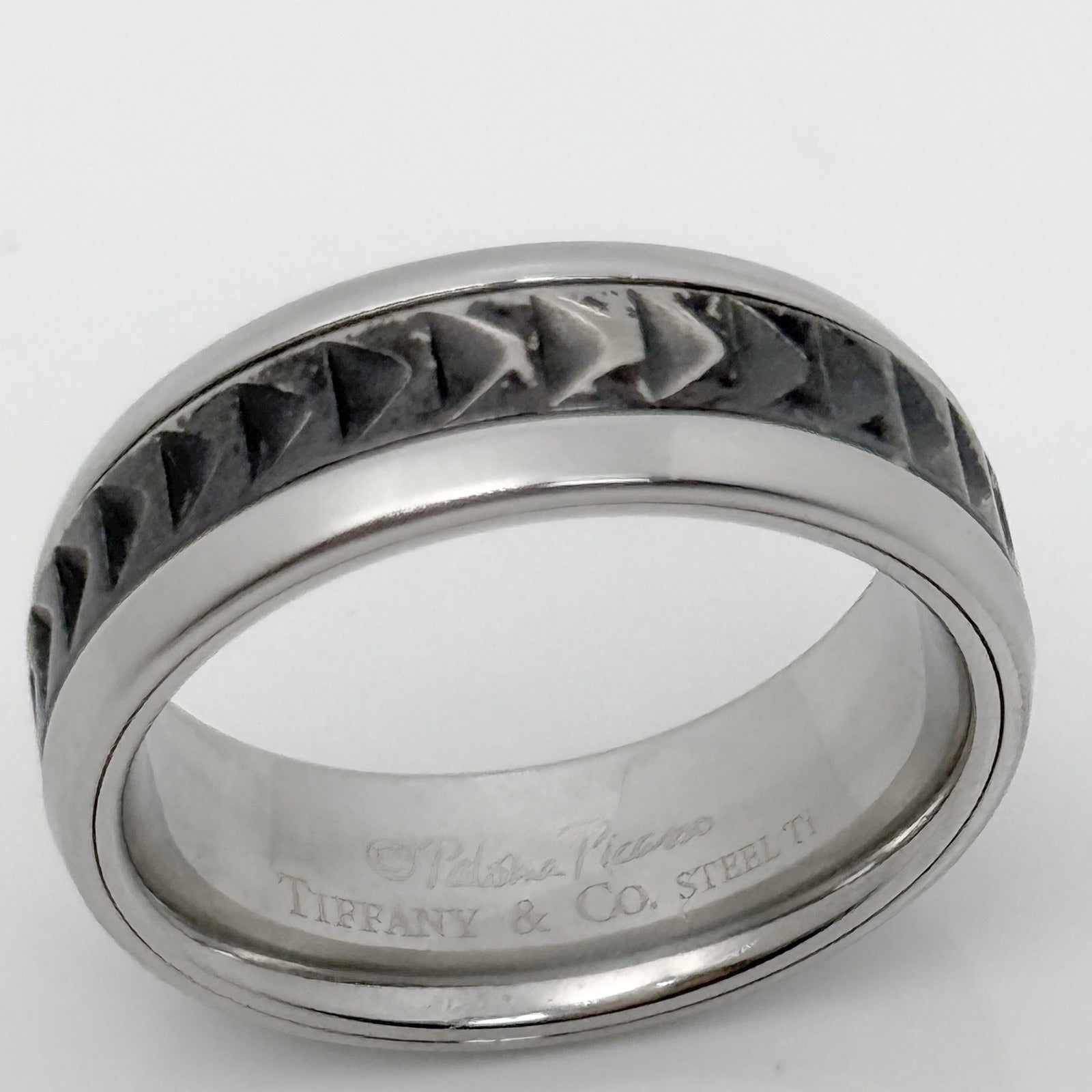 Size 9 Tiffany Caliper Ring Paloma Picasso Black Titanium Steel Mens Unisex