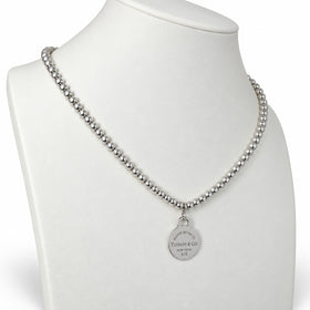 Please Return to Tiffany & Co. Round Tag Pendant 18.5" Bead Necklace 925 Silver - 0