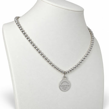 Please Return to Tiffany & Co. Round Tag Pendant 18.5" Bead Necklace 925 Silver - 0