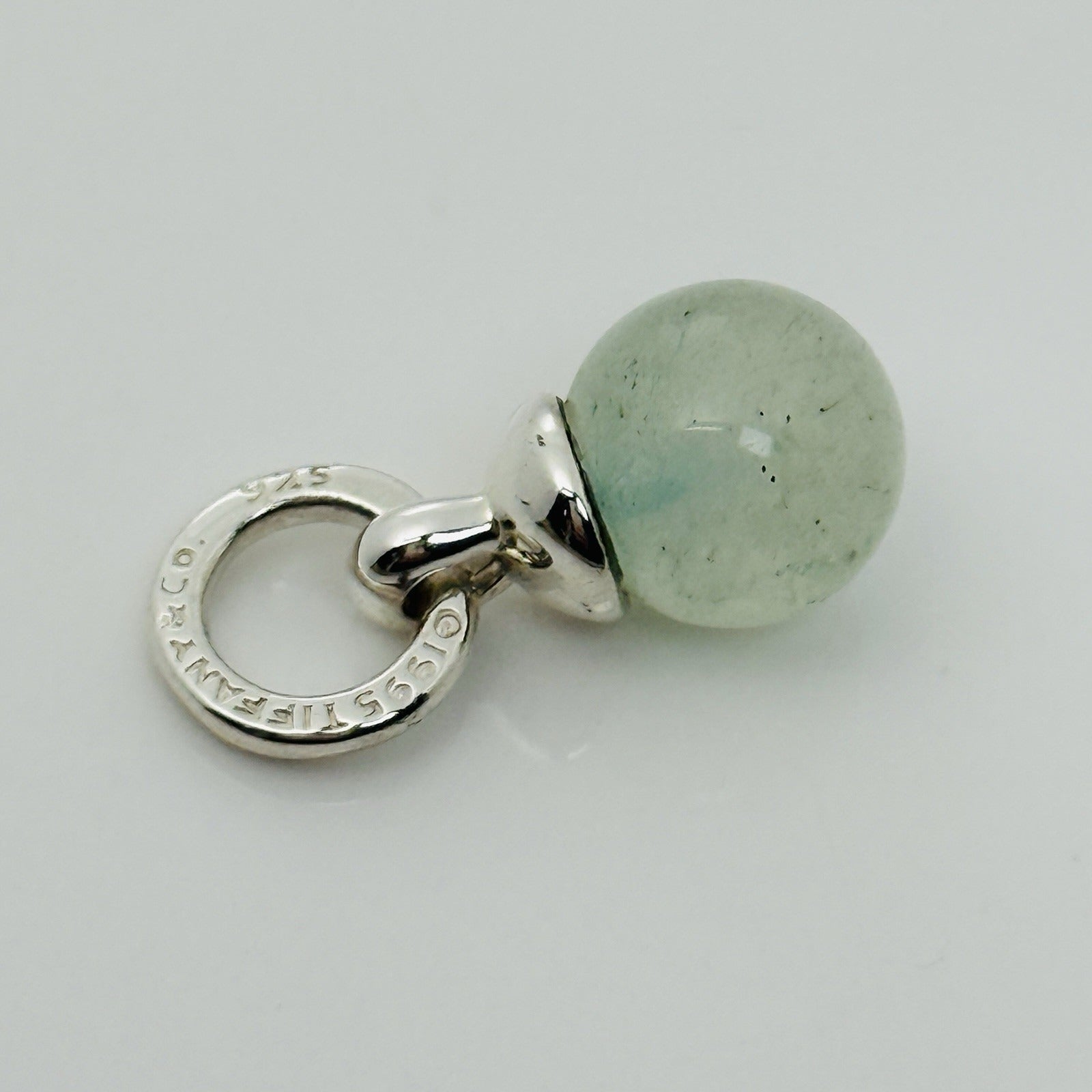 RARE Tiffany & Co Green Aventurine Fascination Ball Silver Charm Pendant