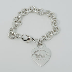 8" Medium-Large Please Return to Tiffany New York Heart Tag Charm Bracelet