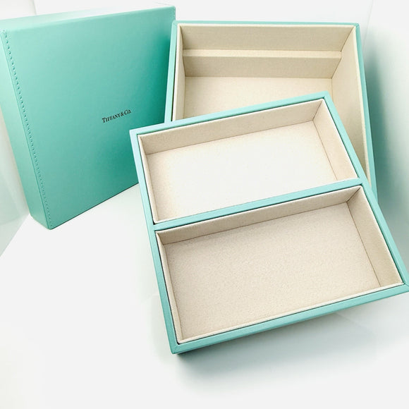 Tiffany & Co Large Blue Leather Jewelry Box Square Nesting Box