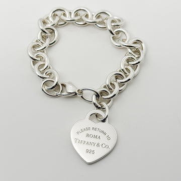 7.5" Please Return To Tiffany Roma Rome Italy Heart Tag Charm Bracelet in Silver - 0