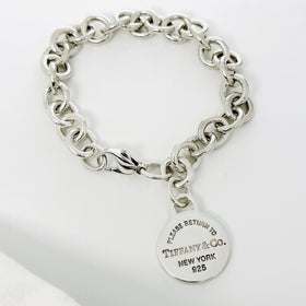 Return to Tiffany & Co. Round Tag Charm Bracelet Mens Unisex in Sterling Silver