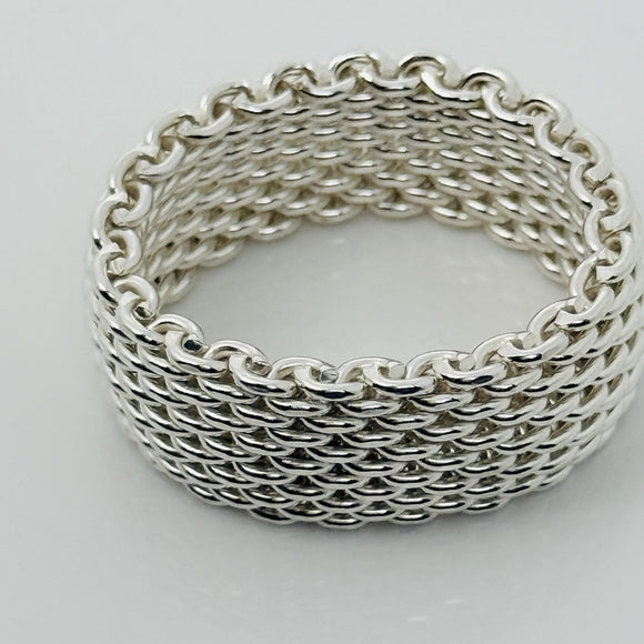 Size 8.5  Tiffany & Co Somerset Ring Mesh Weave Mens Unisex in Sterling Silver