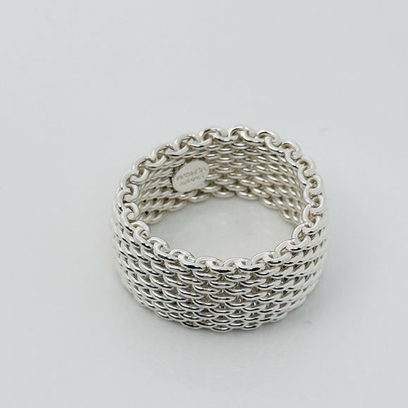 Size 8.5  Tiffany & Co Somerset Ring Mesh Weave Mens Unisex in Sterling Silver