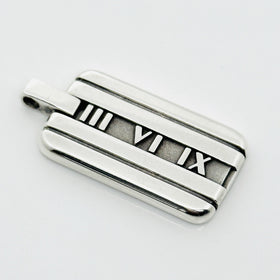 Tiffany & Co Atlas Dog Tag Pendant Roman Numerals Mens Unisex