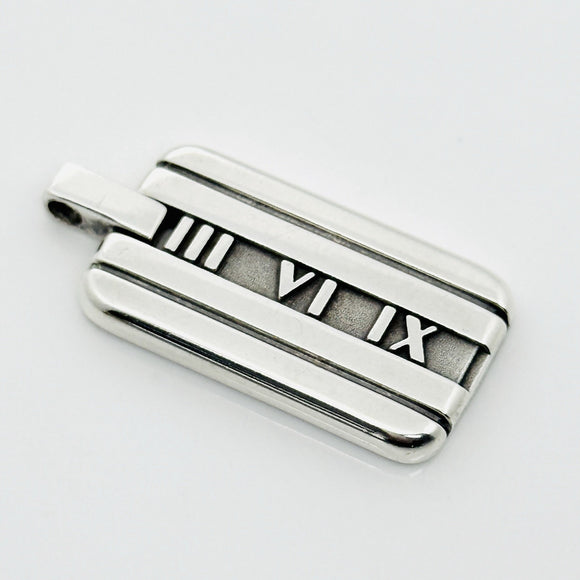 Tiffany & Co Atlas Dog Tag Pendant Roman Numerals Mens Unisex