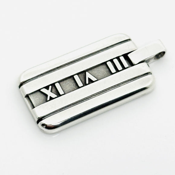 Tiffany & Co Atlas Dog Tag Pendant Roman Numerals Mens Unisex