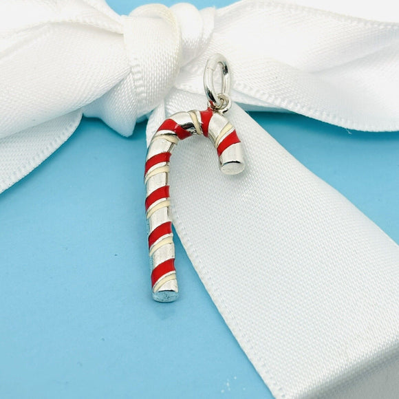 Tiffany & Co Candy Cane Candycane Charm in and Red Enamel and Sterling Silver