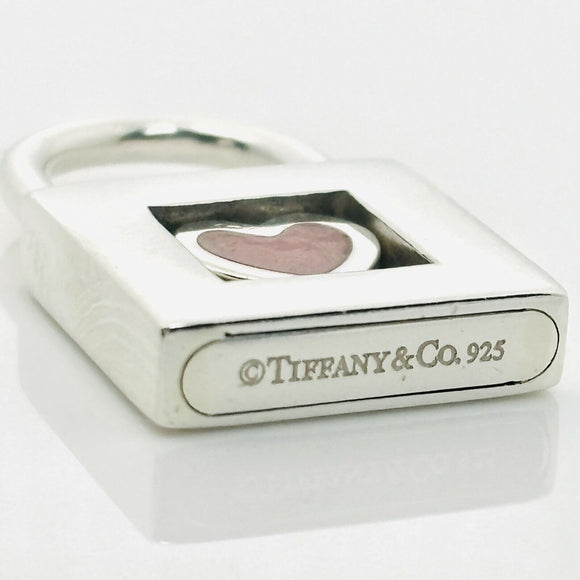 Tiffany & Co Heart Padlock Charm Or Pendant in Red Enamel and Sterling Silver