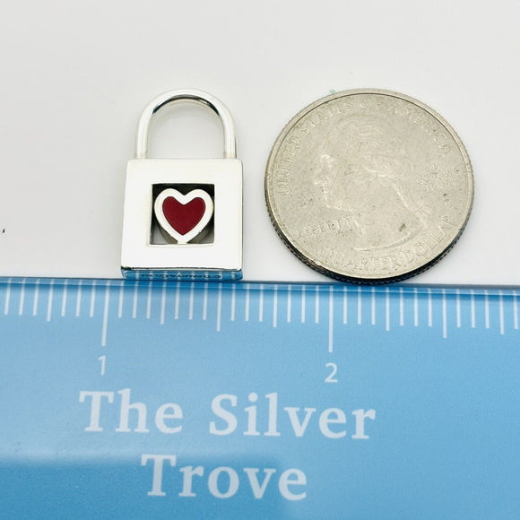 Tiffany & Co Heart Padlock Charm Or Pendant in Red Enamel and Sterling Silver