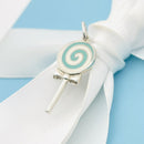Tiffany Blue Lollipop Candy Charm or Pendant in Blue Enamel and Sterling Silver-2