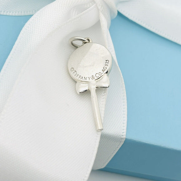 Tiffany Blue Lollipop Candy Charm or Pendant in Blue Enamel and Sterling Silver