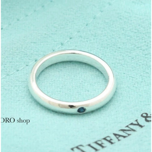 Size 8.5 Tiffany & Co Blue Sapphire Stacking Ring by Elsa Peretti in 925 Silver