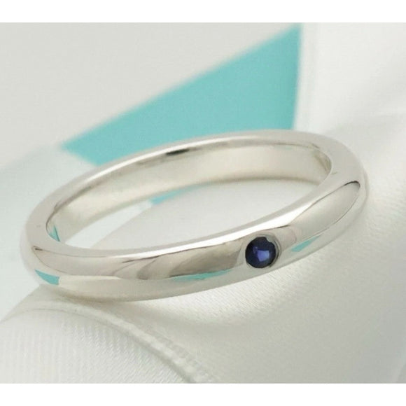 Size 8.5 Tiffany & Co Blue Sapphire Stacking Ring by Elsa Peretti in 925 Silver