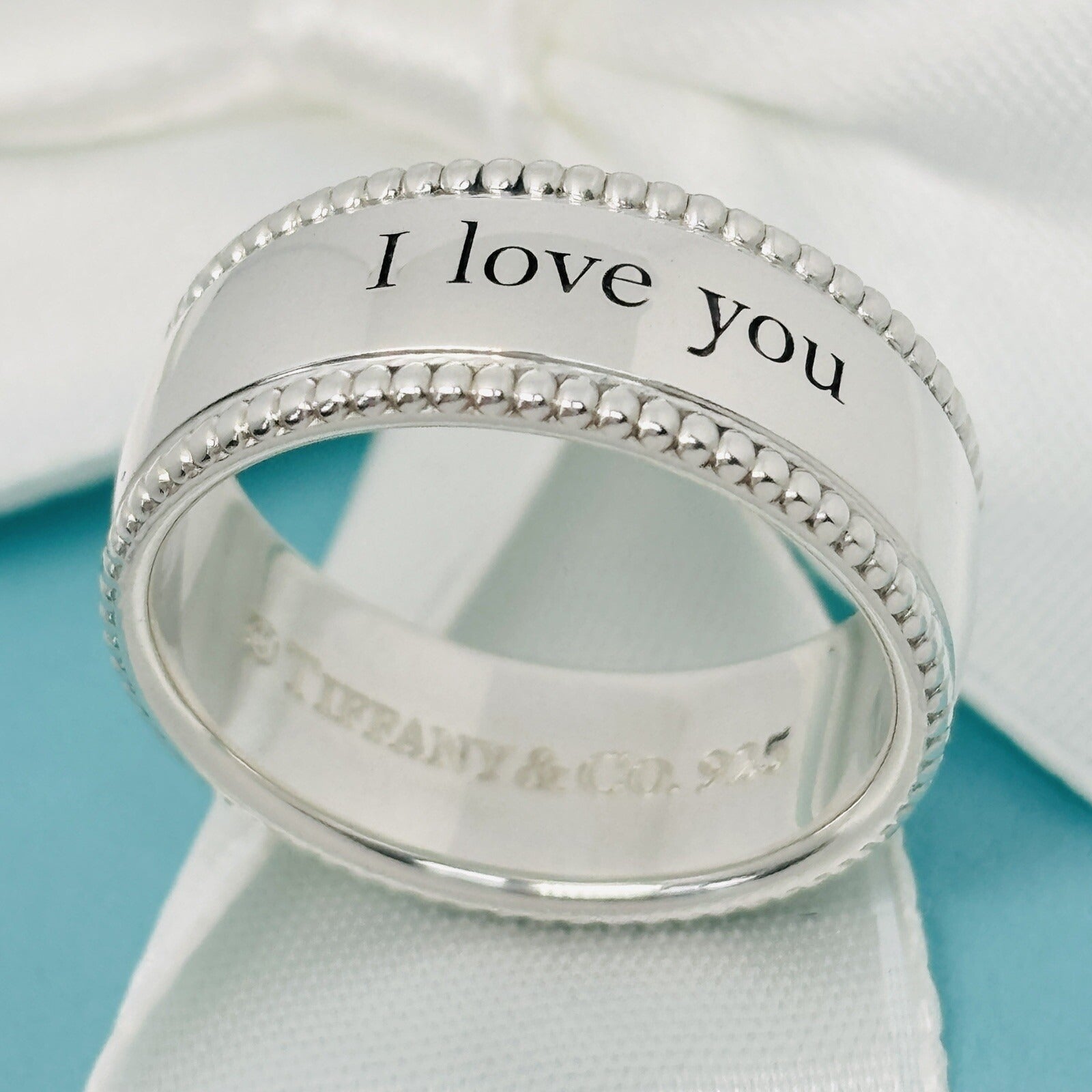 Size 5 Tiffany I LOVE YOU Ring Beaded Milgrain Wide Band