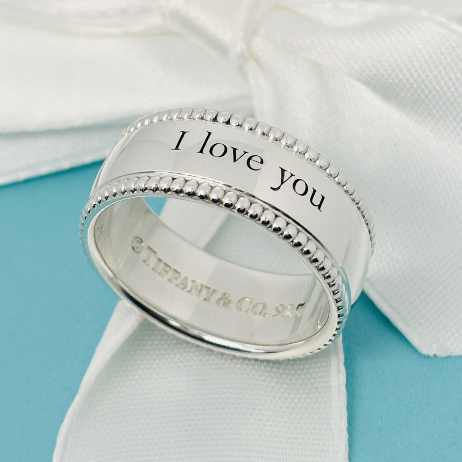 Size 5 Tiffany I LOVE YOU Ring Beaded Milgrain Wide Band - 0