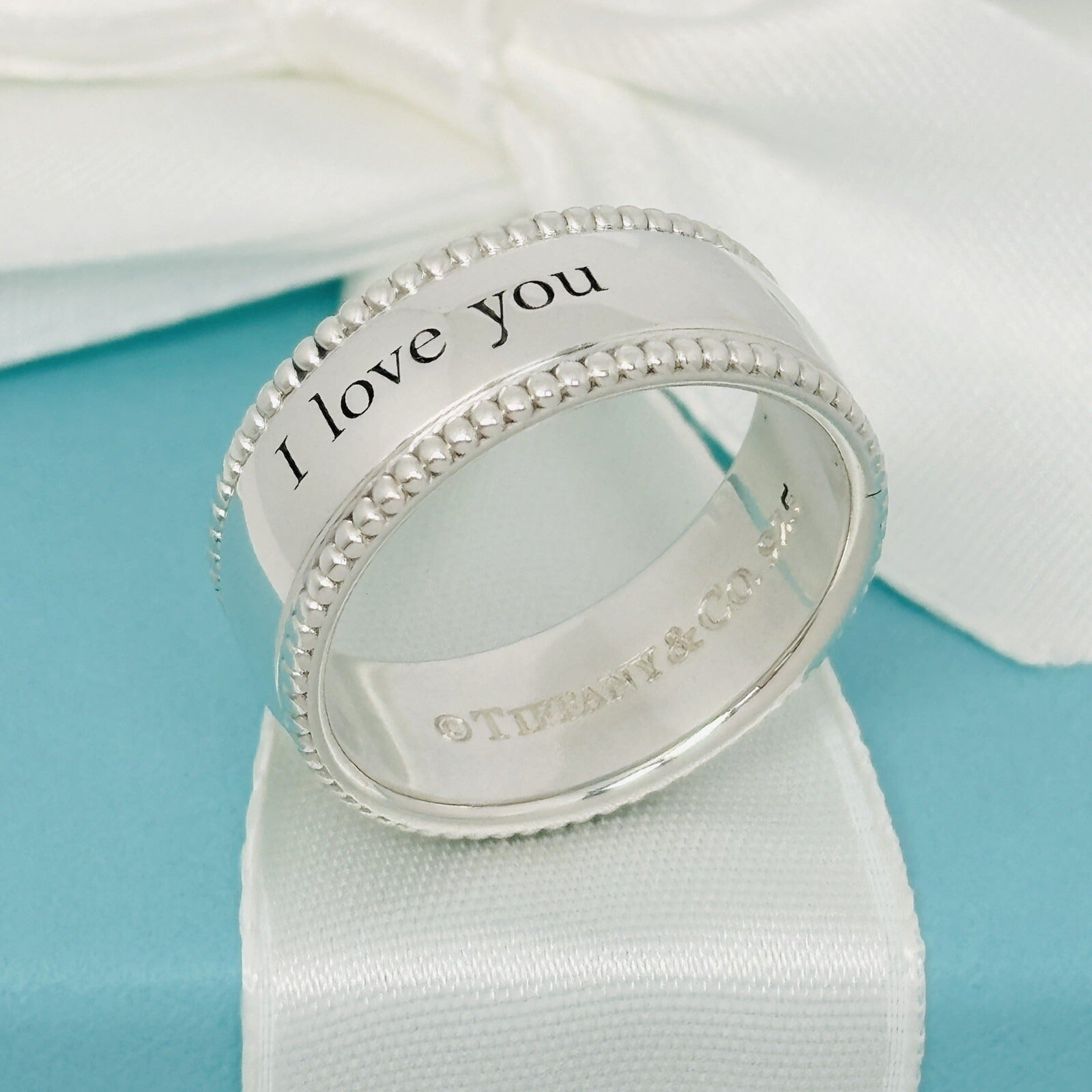 Size 5 Tiffany I LOVE YOU Ring Beaded Milgrain Wide Band