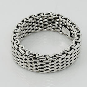 Size 7 Tiffany & Co Narrow Sterling Silver Somerset Mesh Weave Band Ring