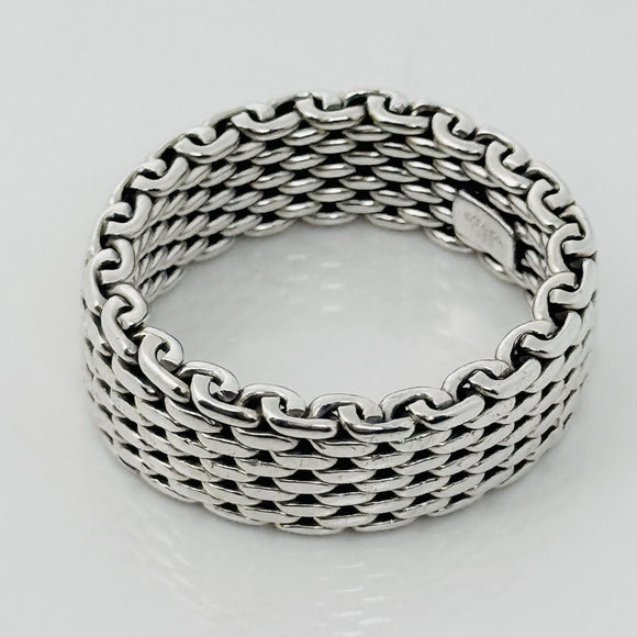 Size 7 Tiffany & Co Narrow Sterling Silver Somerset Mesh Weave Band Ring